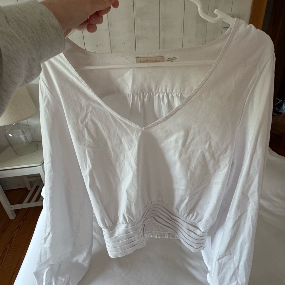 Ramy Brook White Ruched Long Sleeve Blouse